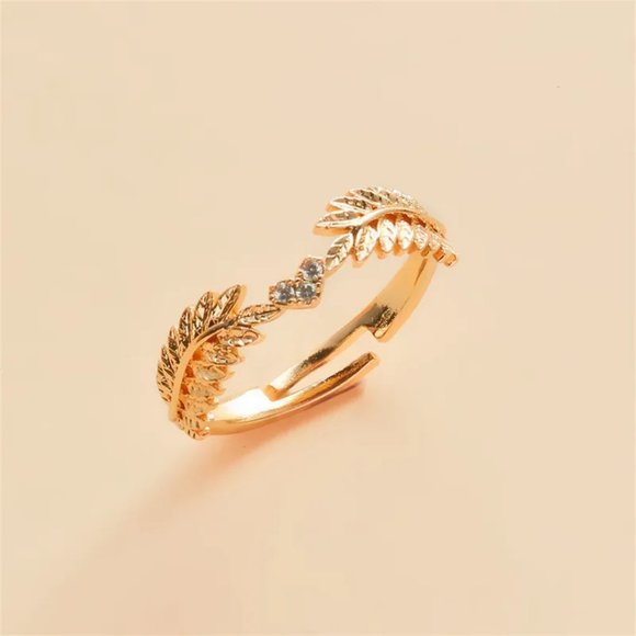 Boutique Jewelry - 3/$35 Gold Plated Copper Open Ring Heart Leaf Rhinestone Diamond Zirconia